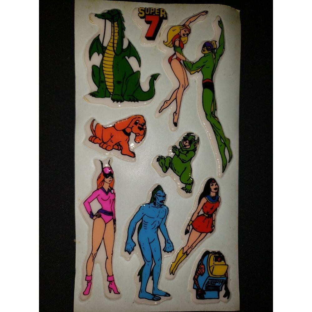 Vintage Super‎ 7 Hero Villain Marvel DC Comics Old Stickers New Old Stock
